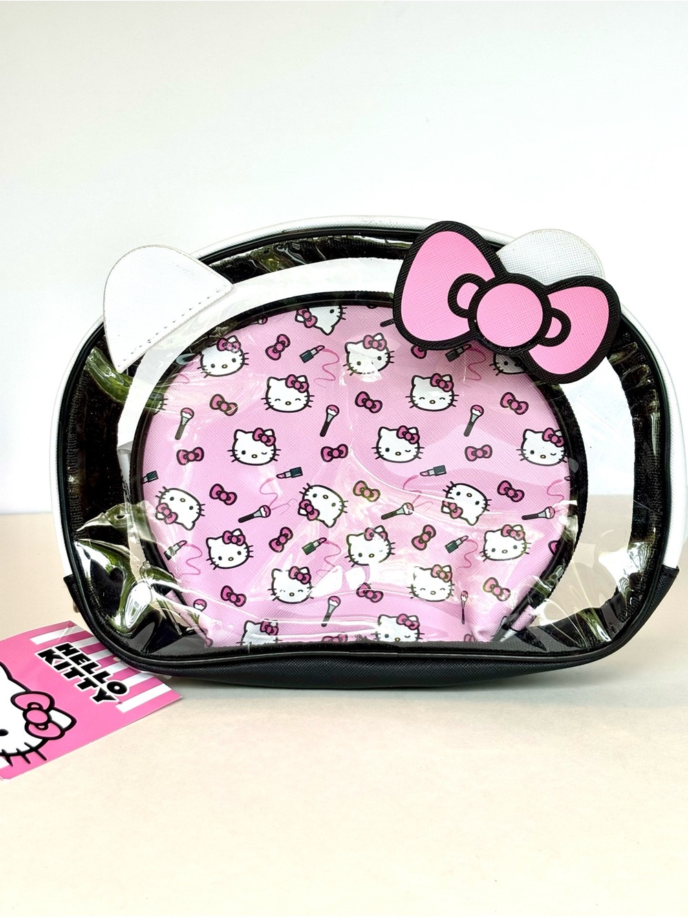 NWT Hello Kitty 2-Piece Cosmetic Bag Set Clear Travel Case Pink Makeup Pouch